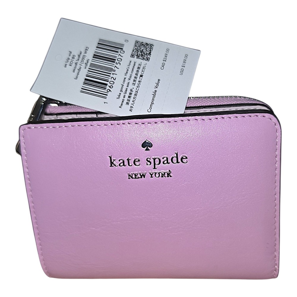 Kate Spade Lavender Fog Smooth Leather Small L-Zip Bifold Wallet K0180 NEW